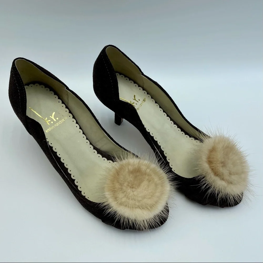 Kristen Randolph Chocolate Suede Leather Heels Size  7 - Picture 12 of 15